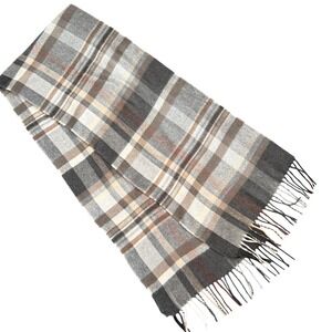 Classic Plaid Scarf Brown Beige Grey Acrylic Warm Winter Accessory Germany EUC